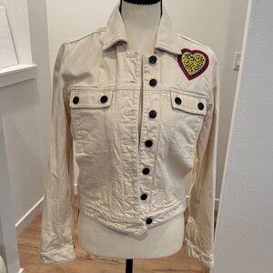 Maison Labiche Cream Jean Jacket with Heart Patch